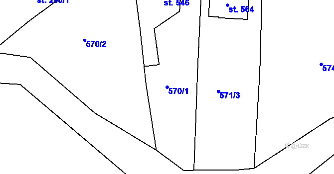 Parcela st. 570/1 v KÚ Rudník, Katastrální mapa