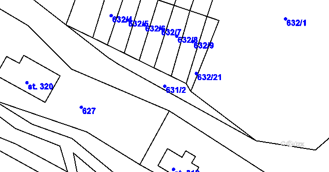 Parcela st. 631/2 v KÚ Rudník, Katastrální mapa