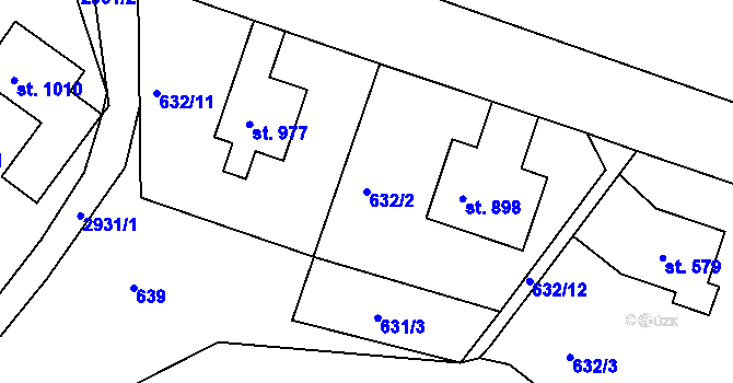 Parcela st. 632/2 v KÚ Rudník, Katastrální mapa