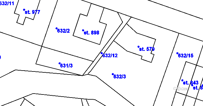Parcela st. 632/12 v KÚ Rudník, Katastrální mapa