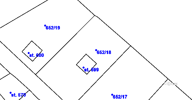 Parcela st. 652/18 v KÚ Rudník, Katastrální mapa
