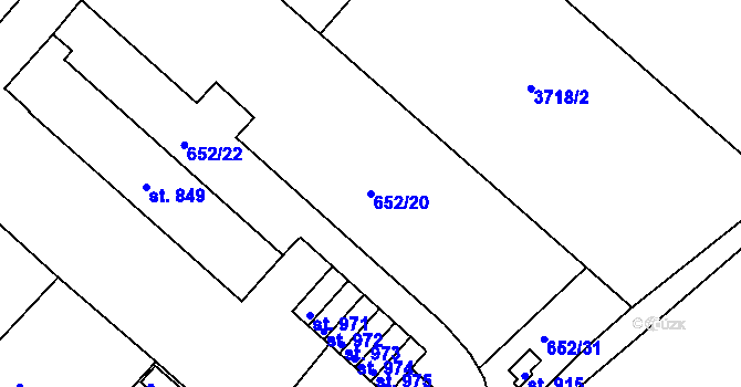 Parcela st. 652/20 v KÚ Rudník, Katastrální mapa