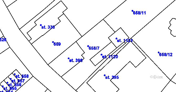 Parcela st. 658/7 v KÚ Rudník, Katastrální mapa