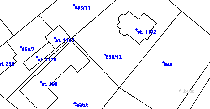 Parcela st. 658/12 v KÚ Rudník, Katastrální mapa