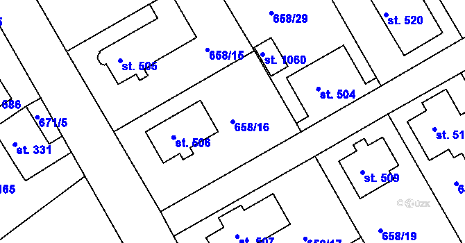 Parcela st. 658/16 v KÚ Rudník, Katastrální mapa