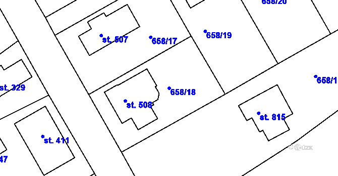 Parcela st. 658/18 v KÚ Rudník, Katastrální mapa