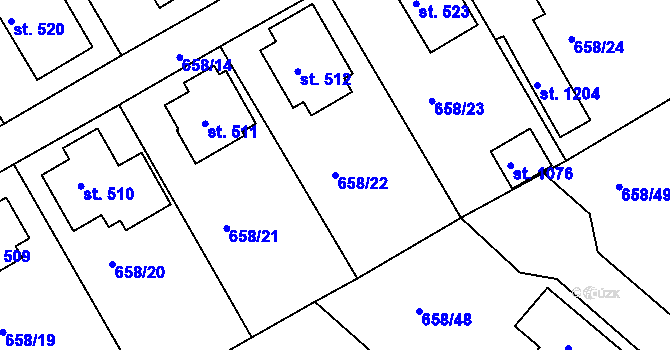 Parcela st. 658/22 v KÚ Rudník, Katastrální mapa