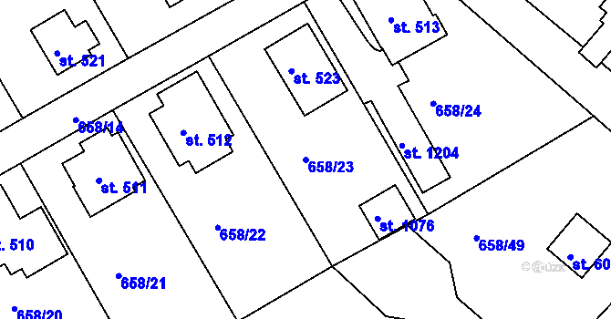 Parcela st. 658/23 v KÚ Rudník, Katastrální mapa