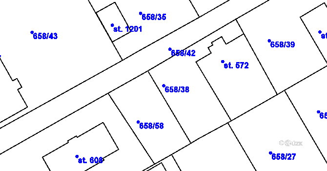 Parcela st. 658/38 v KÚ Rudník, Katastrální mapa