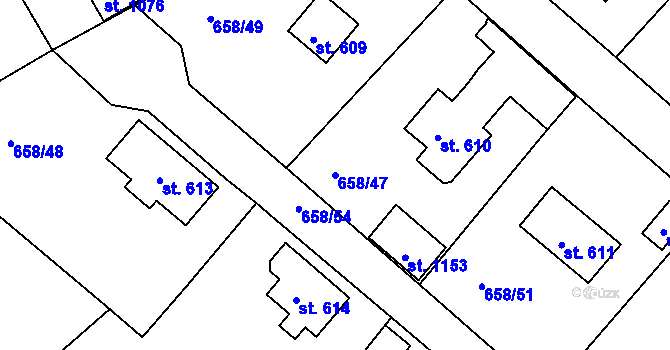 Parcela st. 658/47 v KÚ Rudník, Katastrální mapa