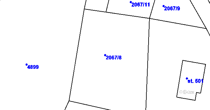 Parcela st. 2067/8 v KÚ Rudník, Katastrální mapa