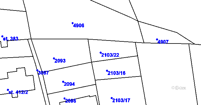 Parcela st. 2103/22 v KÚ Rudník, Katastrální mapa