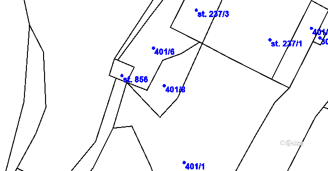 Parcela st. 401/8 v KÚ Rudník, Katastrální mapa