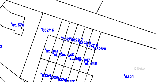 Parcela st. 632/18 v KÚ Rudník, Katastrální mapa