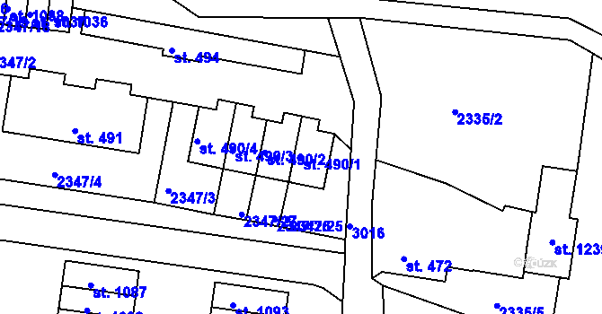 Parcela st. 490/1 v KÚ Rudník, Katastrální mapa