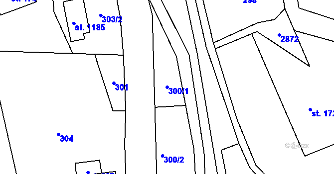 Parcela st. 300/1 v KÚ Rudník, Katastrální mapa