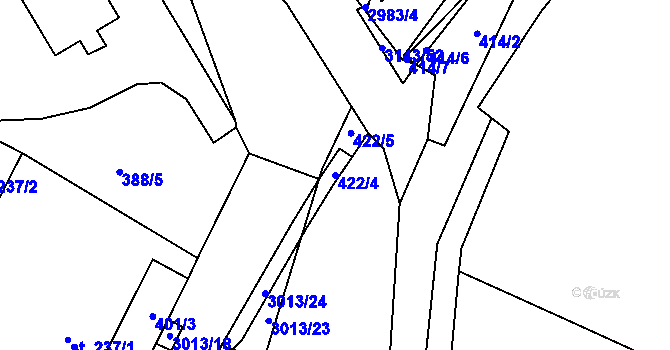 Parcela st. 422/4 v KÚ Rudník, Katastrální mapa