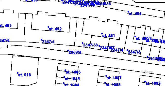 Parcela st. 2347/38 v KÚ Rudník, Katastrální mapa