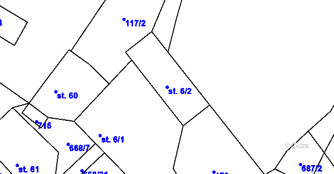 Parcela st. 6/2 v KÚ Rudolec, Katastrální mapa