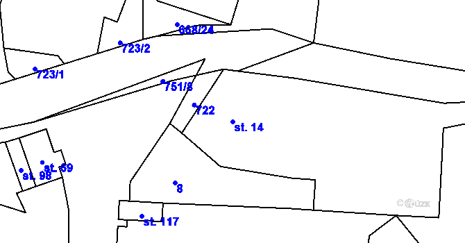 Parcela st. 14 v KÚ Rudolec, Katastrální mapa