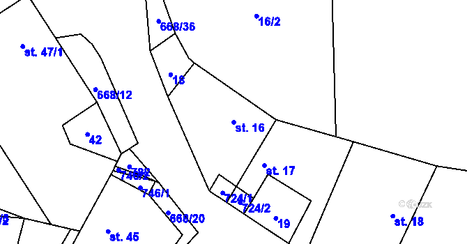 Parcela st. 16 v KÚ Rudolec, Katastrální mapa