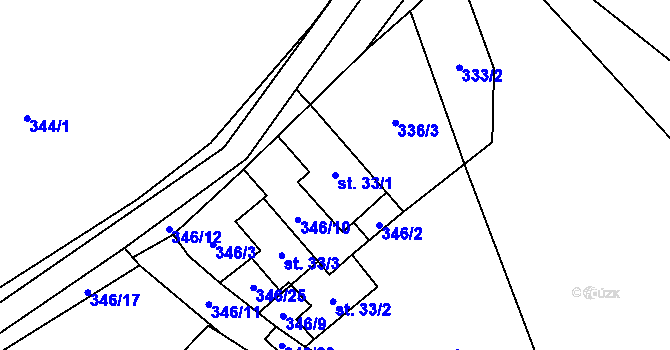 Parcela st. 33/1 v KÚ Rudolec, Katastrální mapa