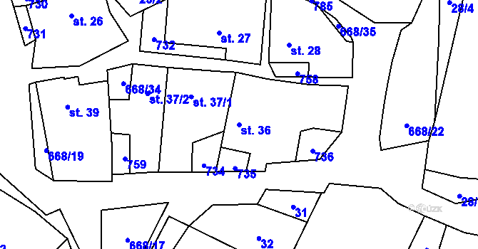 Parcela st. 36 v KÚ Rudolec, Katastrální mapa