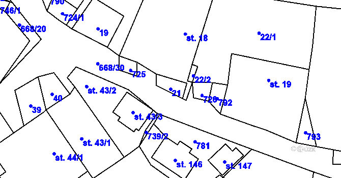 Parcela st. 21 v KÚ Rudolec, Katastrální mapa