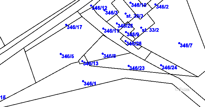 Parcela st. 346/8 v KÚ Rudolec, Katastrální mapa
