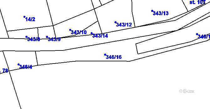 Parcela st. 346/16 v KÚ Rudolec, Katastrální mapa