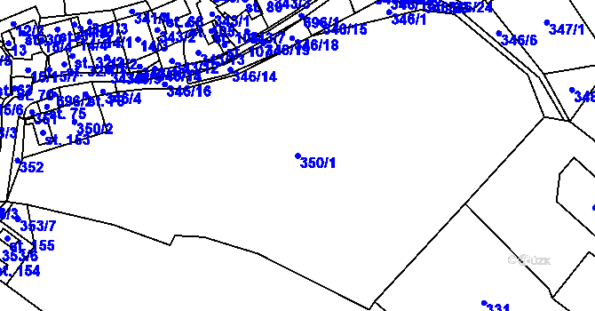 Parcela st. 350/1 v KÚ Rudolec, Katastrální mapa