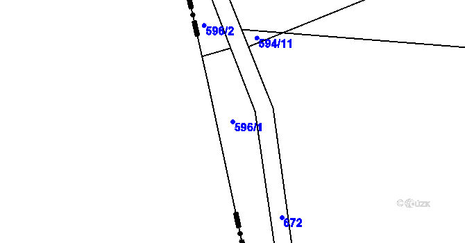 Parcela st. 596/1 v KÚ Rudolec, Katastrální mapa