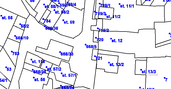 Parcela st. 668/5 v KÚ Rudolec, Katastrální mapa