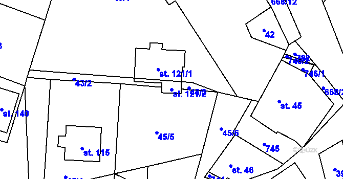 Parcela st. 121/2 v KÚ Rudolec, Katastrální mapa