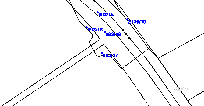 Parcela st. 693/17 v KÚ Rudolec, Katastrální mapa