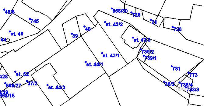 Parcela st. 43/1 v KÚ Rudolec, Katastrální mapa