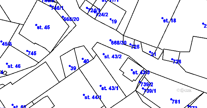 Parcela st. 43/2 v KÚ Rudolec, Katastrální mapa