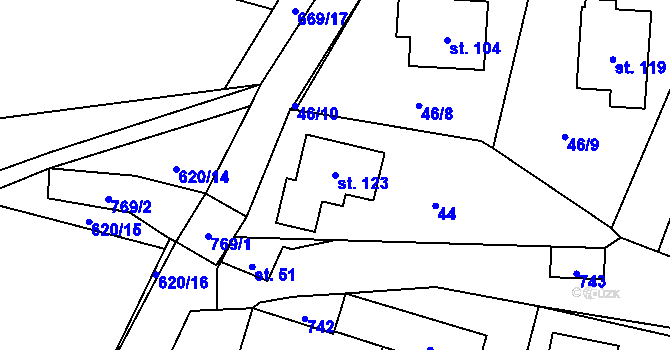 Parcela st. 123 v KÚ Rudolec, Katastrální mapa