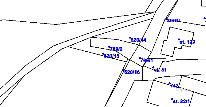 Parcela st. 620/15 v KÚ Rudolec, Katastrální mapa
