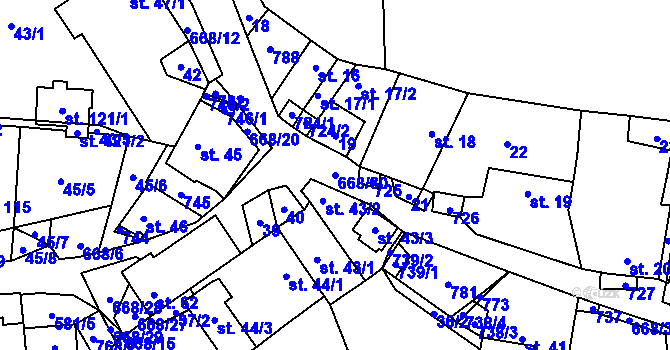 Parcela st. 668/30 v KÚ Rudolec, Katastrální mapa