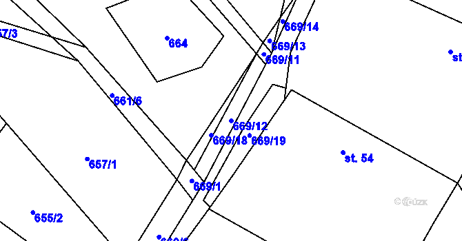 Parcela st. 669/12 v KÚ Rudolec, Katastrální mapa