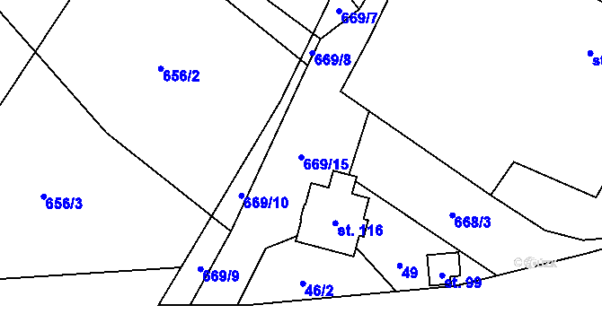 Parcela st. 669/15 v KÚ Rudolec, Katastrální mapa