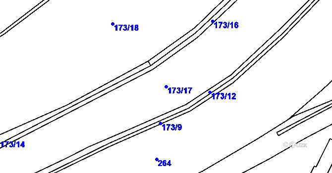 Parcela st. 173/17 v KÚ Rudolec, Katastrální mapa