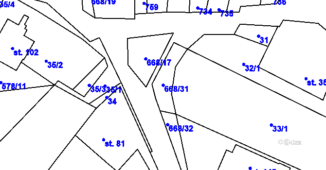 Parcela st. 668/31 v KÚ Rudolec, Katastrální mapa