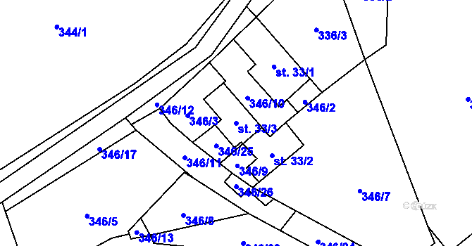 Parcela st. 33/3 v KÚ Rudolec, Katastrální mapa