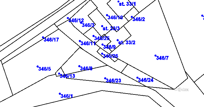Parcela st. 346/26 v KÚ Rudolec, Katastrální mapa