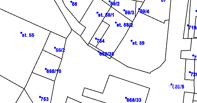 Parcela st. 668/38 v KÚ Rudolec, Katastrální mapa