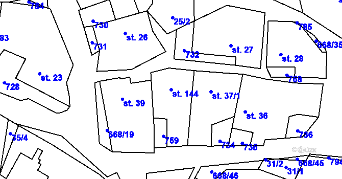 Parcela st. 144 v KÚ Rudolec, Katastrální mapa