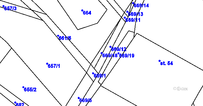 Parcela st. 669/18 v KÚ Rudolec, Katastrální mapa