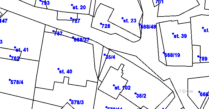Parcela st. 35/4 v KÚ Rudolec, Katastrální mapa